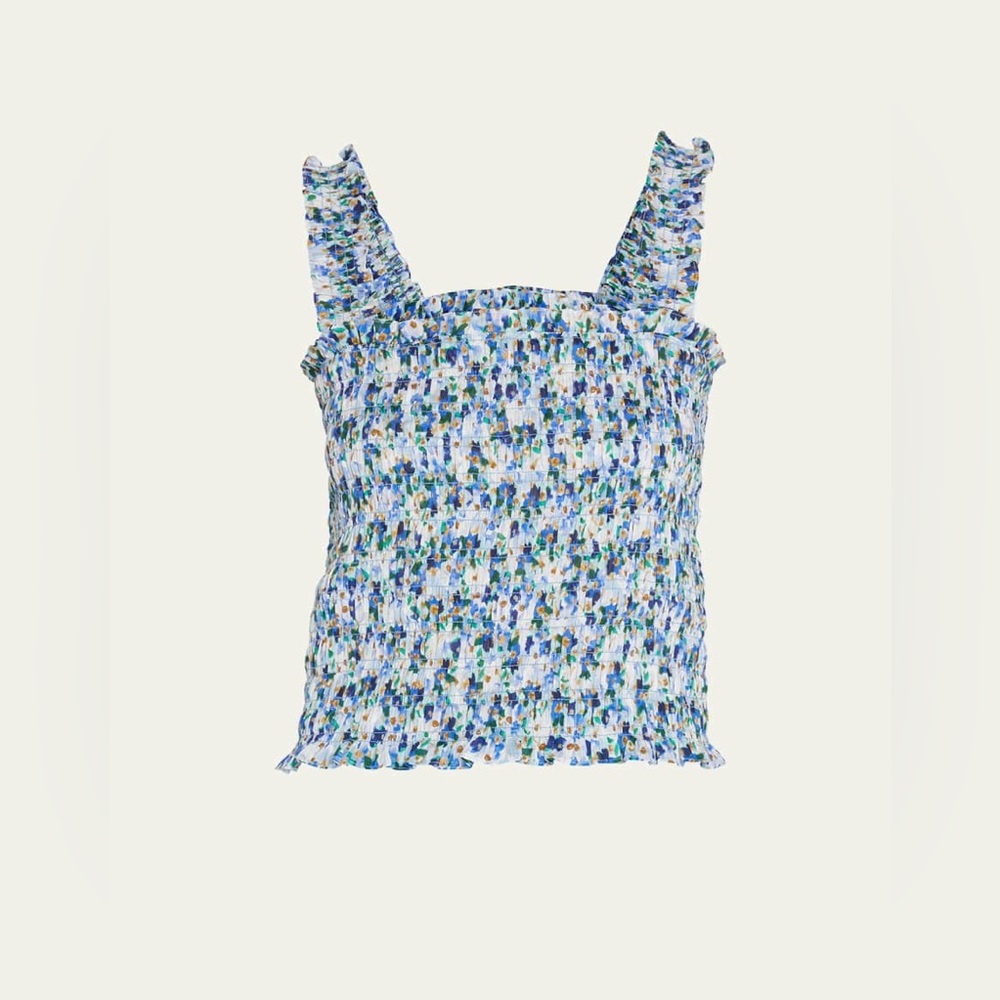 Veronica Beard Blue Floral Smocked Crop Top